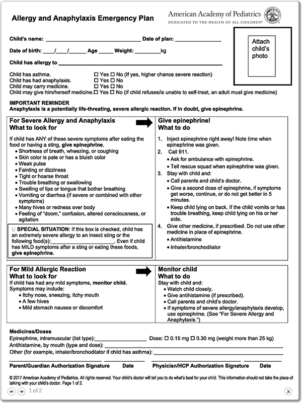 Printable Allergy Form Template