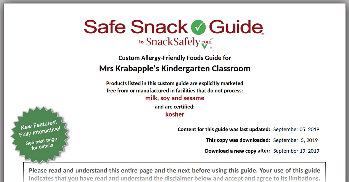 Sample Custom Safe Snack Guide