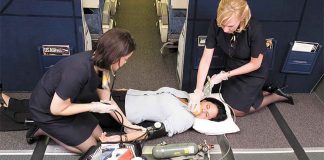 Flight Attendants Tending to Medical Emergency