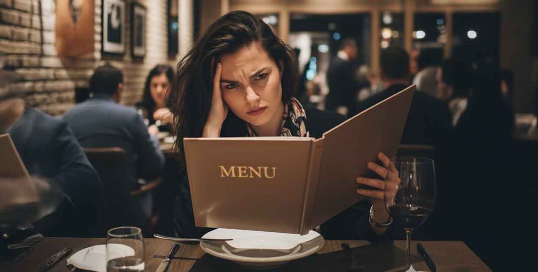 Woman Frustrated with Menu