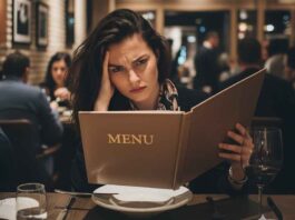 Woman Frustrated with Menu