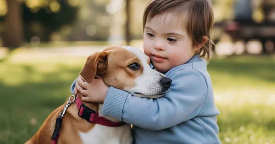 Toddler Hugging Doggie