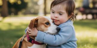 Toddler Hugging Doggie