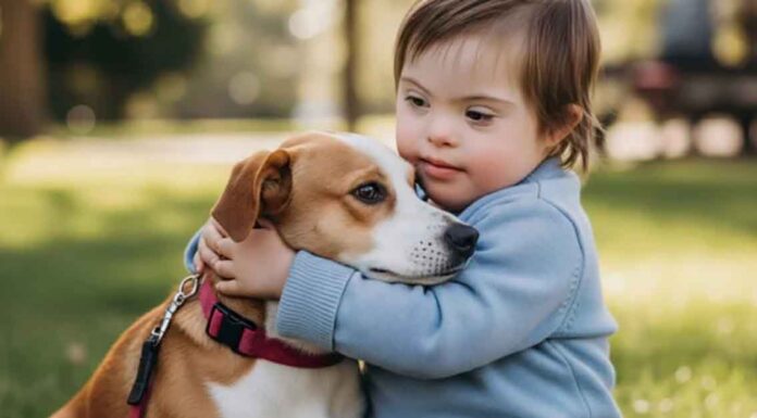 Toddler Hugging Doggie