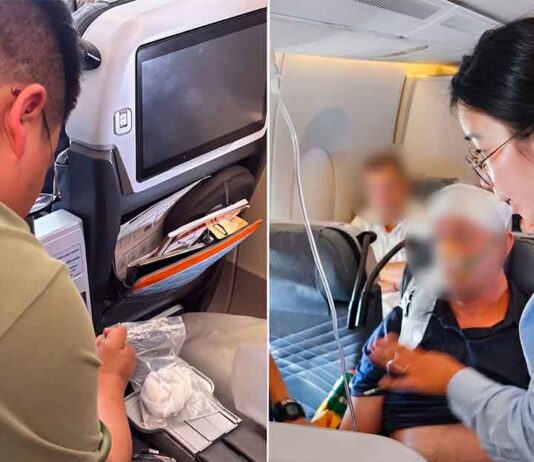 Drs Boo and Tan, working to save passenger from anaphylaxis