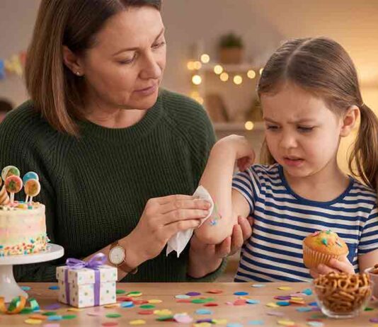 Child Touches Allergen at Party - AI-Generated
