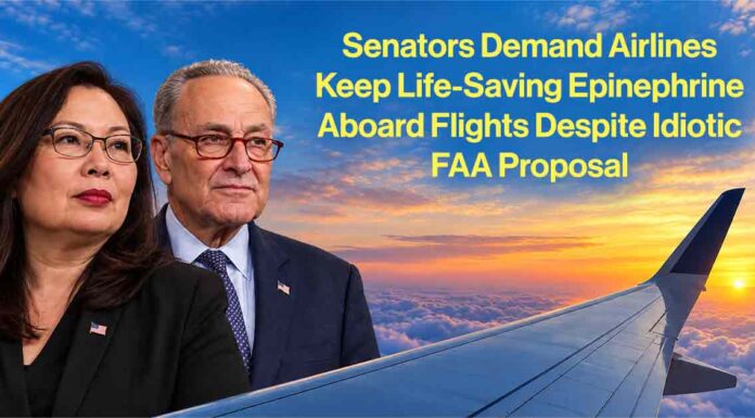 Senators Demand Airlines Keep Life-Saving Epinephrine Aboard Flights Despite Idiotic FAA Proposal Duckworth Schumer Epinephrine - AI-Generated